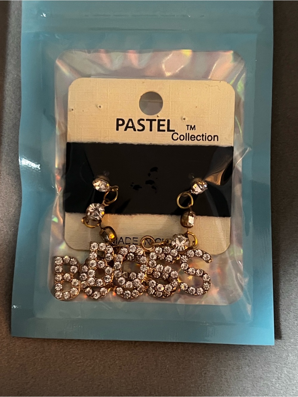 Pastel Collection Gold-Tone Crystal 'BOSS' Drop Earrings